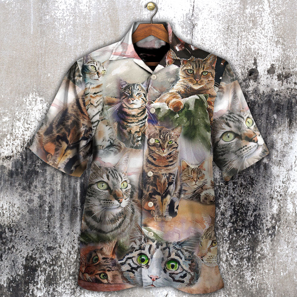 Cat Tabby Daily Portrait Hawaiian Shirt Pattern Detail For Vacation Travel And Daily Wear
