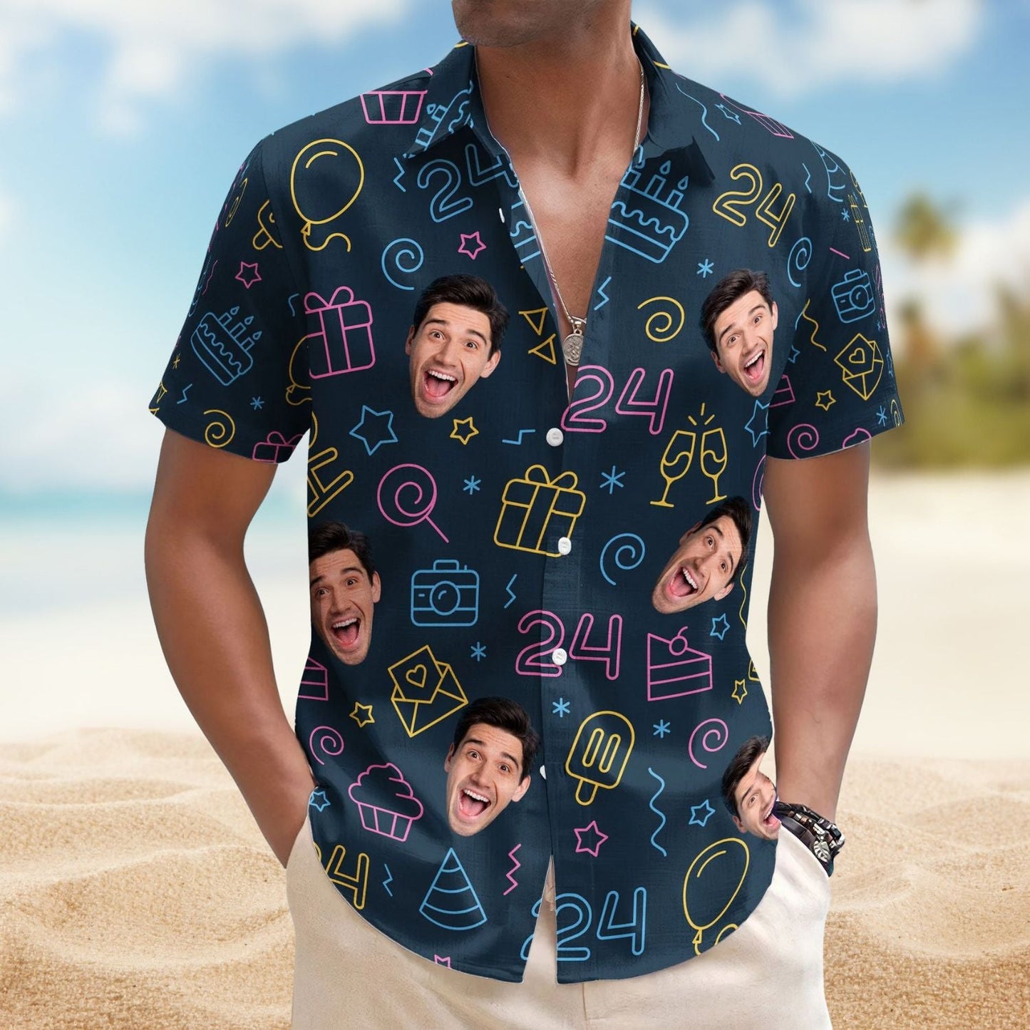 Neon Funny Birthday Party Custom Face Gift Hawaiian Shirt For Island Vacations And Everyday Style