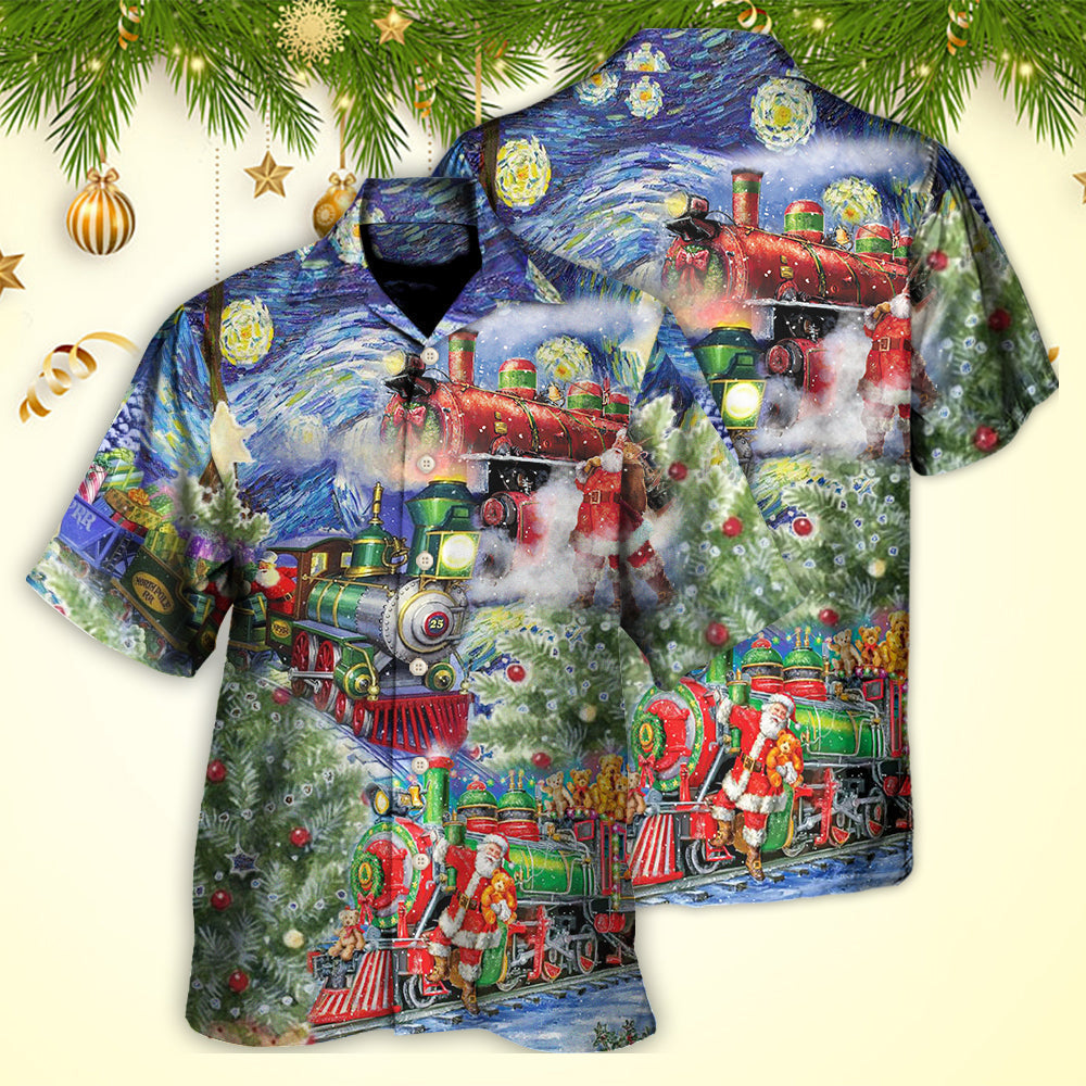 Christmas Gift Train Arrives Wharf Hawaiian Shirt For Poolside Relaxation And Sunny Getaways