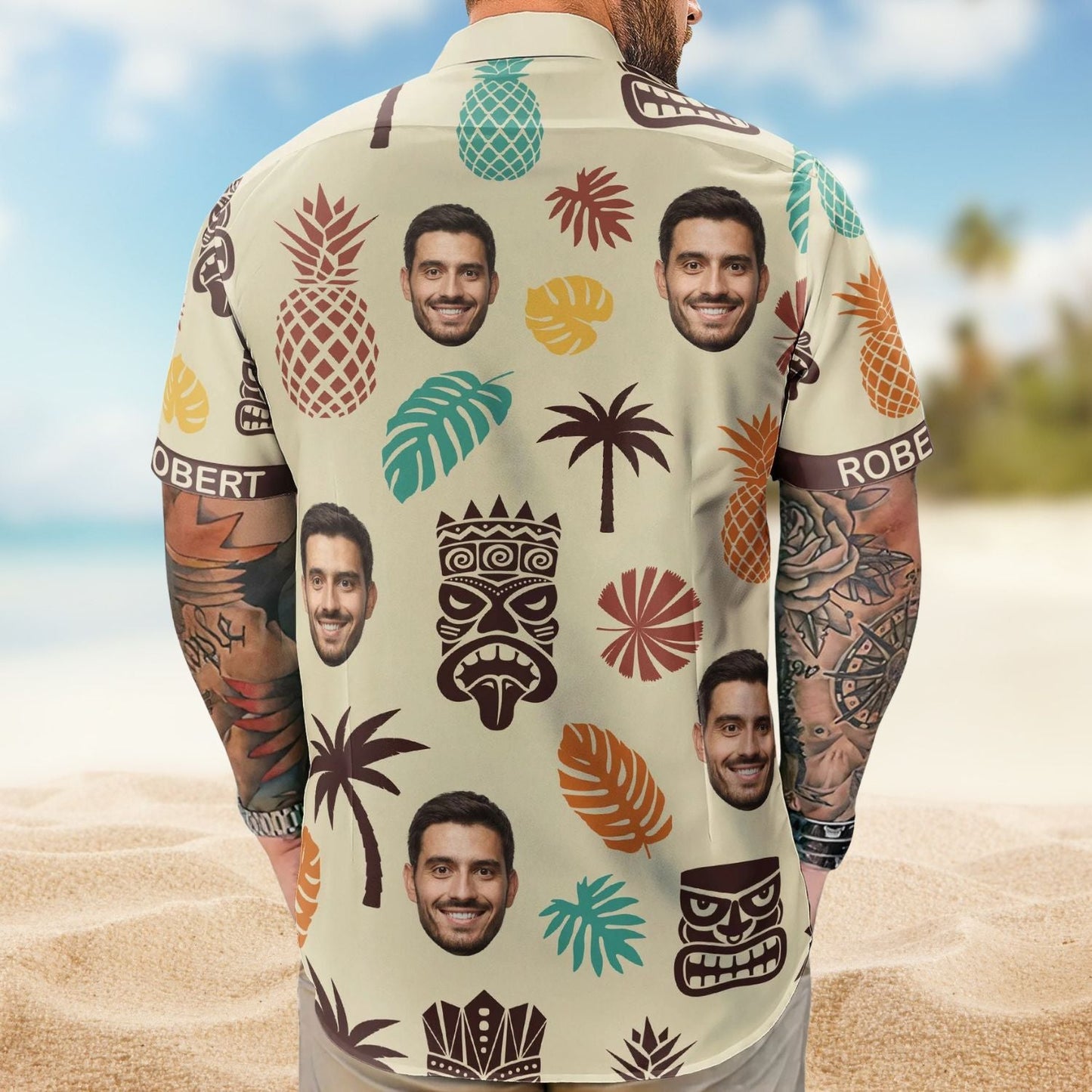 Vintage Tiki Pineapple Summer Aloha Custom Face Hawaiian Shirt For Beach Days And Outdoor Gatherings