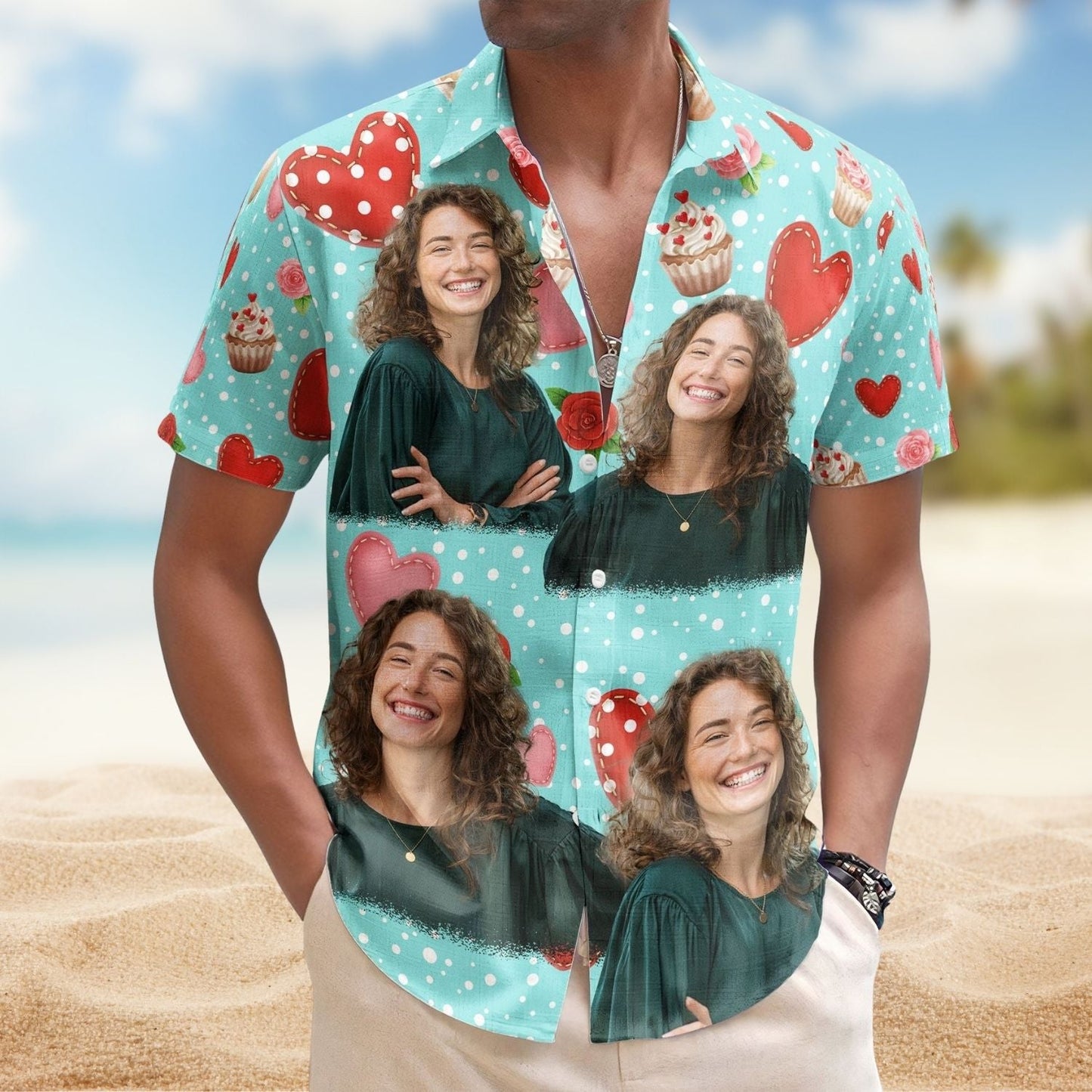 Floral Personalized Summer Cupcake Custom Photo Hawaiian Shirt For Coastal Travel And Summer Outings