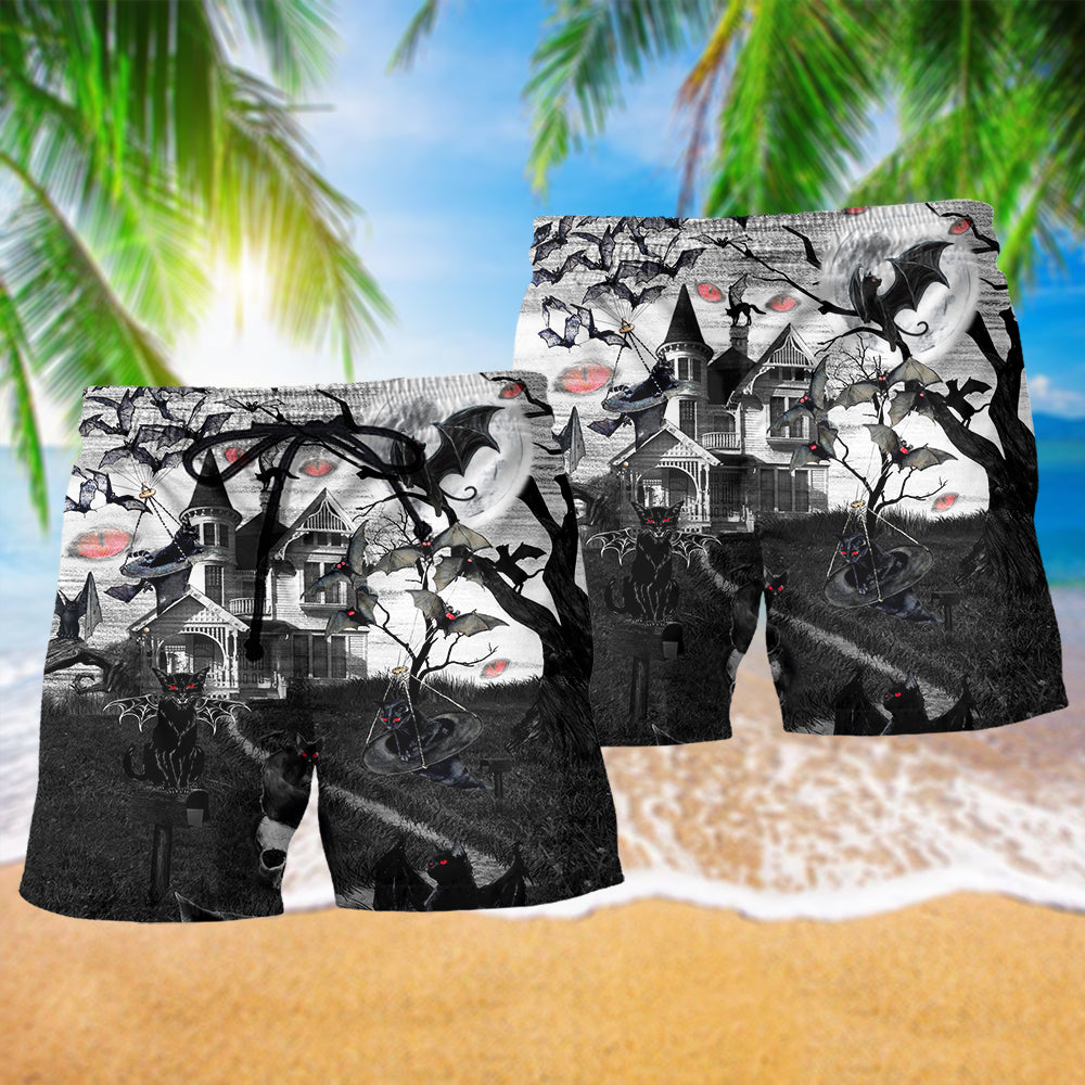 Halloween Cat Beach Shorts Pattern Detail For Coastal Travel And Everyday Comfort