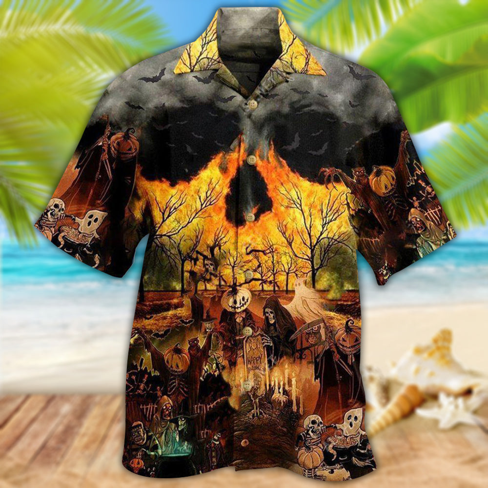 Halloween Party Hawaiian Shirt Artwork View For Weekend Travel And Beach Style