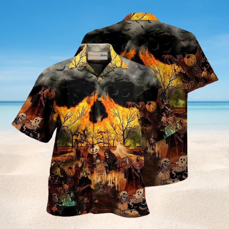 Halloween Party Hawaiian Shirt For Coastal Adventures Outdoor Gatherings And Casual Warm Weather Wear