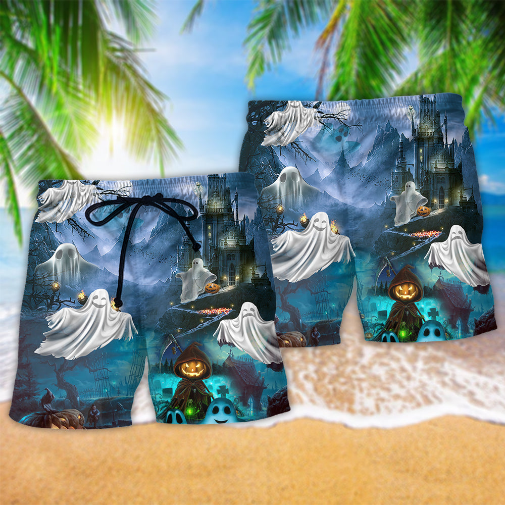 Halloween Say Boo And Scary On Blue Hawaiian Beach Shorts For Weekend Adventures And Comfort