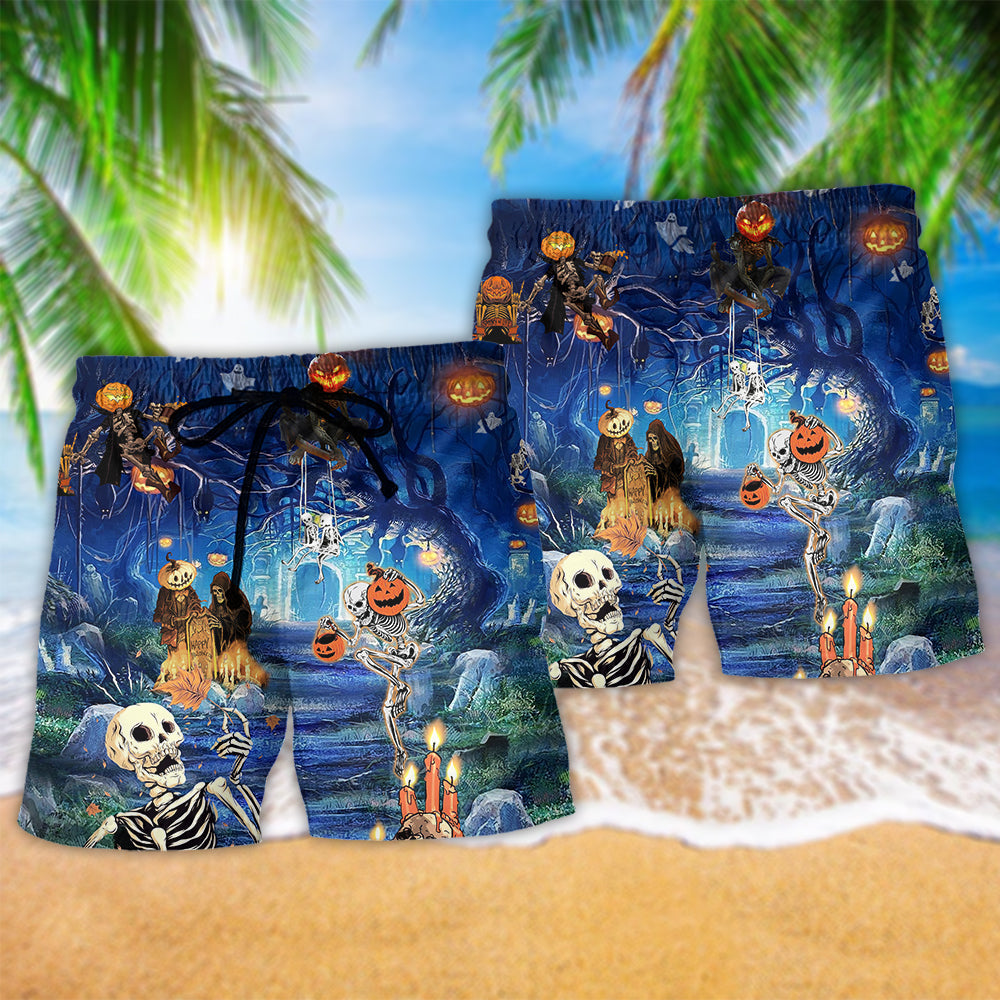 Dark Halloween Beach Shorts Pattern Detail For Leisure Travel And Comfortable Resort Style