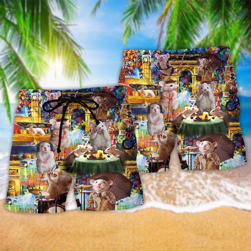 Traveling Hamster Adventure Beach Shorts Pattern Detail For Casual Summer Plans And Easy Warm Weather Wear