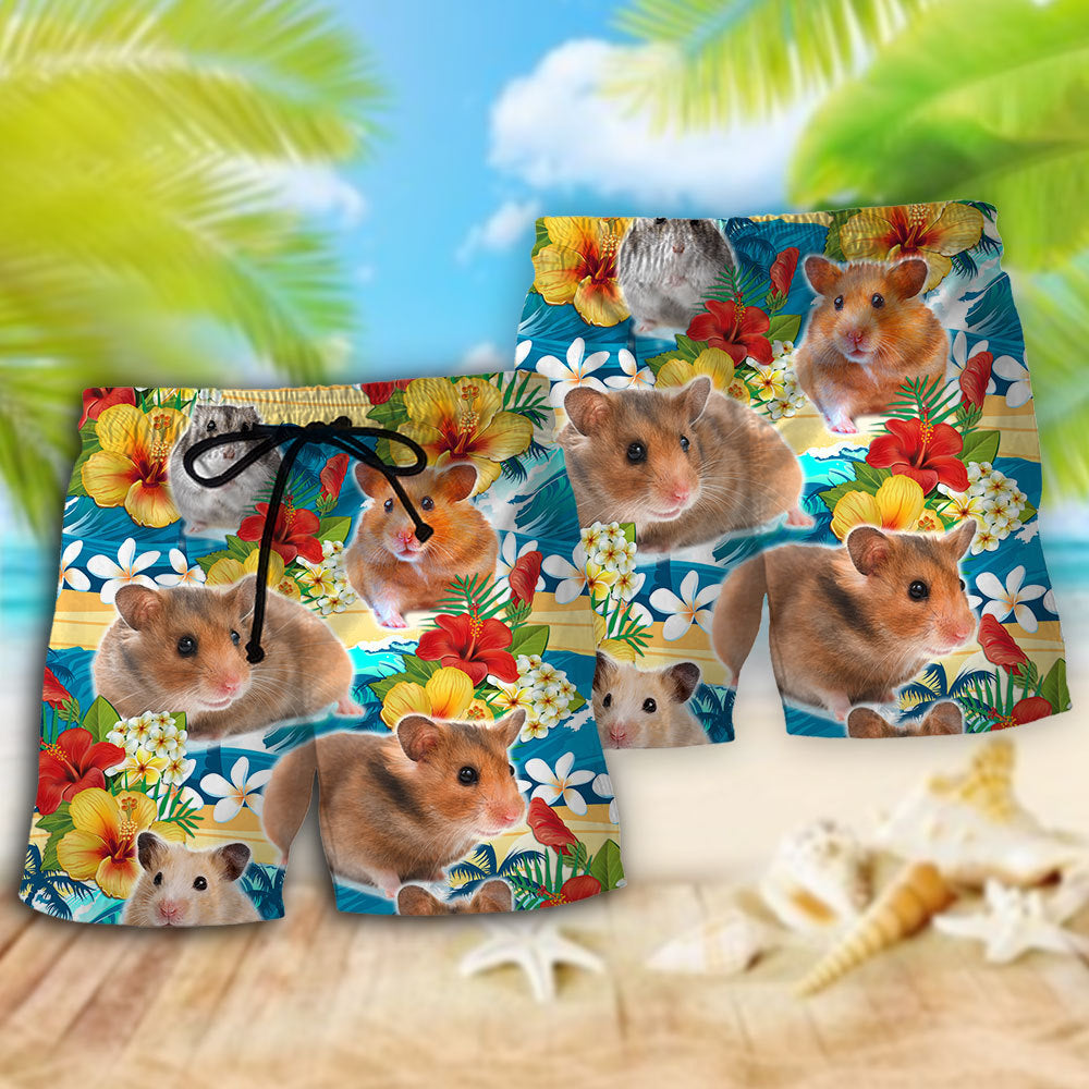 Tropical Floral Hamster Beach Shorts Pattern Detail For Sunny Day Adventures And Everyday Comfort