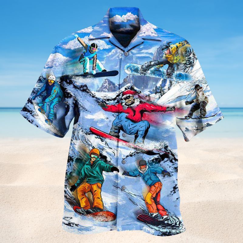 Snowboarding Happiness Is First Tracks On Fresh Snow Hawaiian Shirt For Resort Trips And Relaxed Summer Style