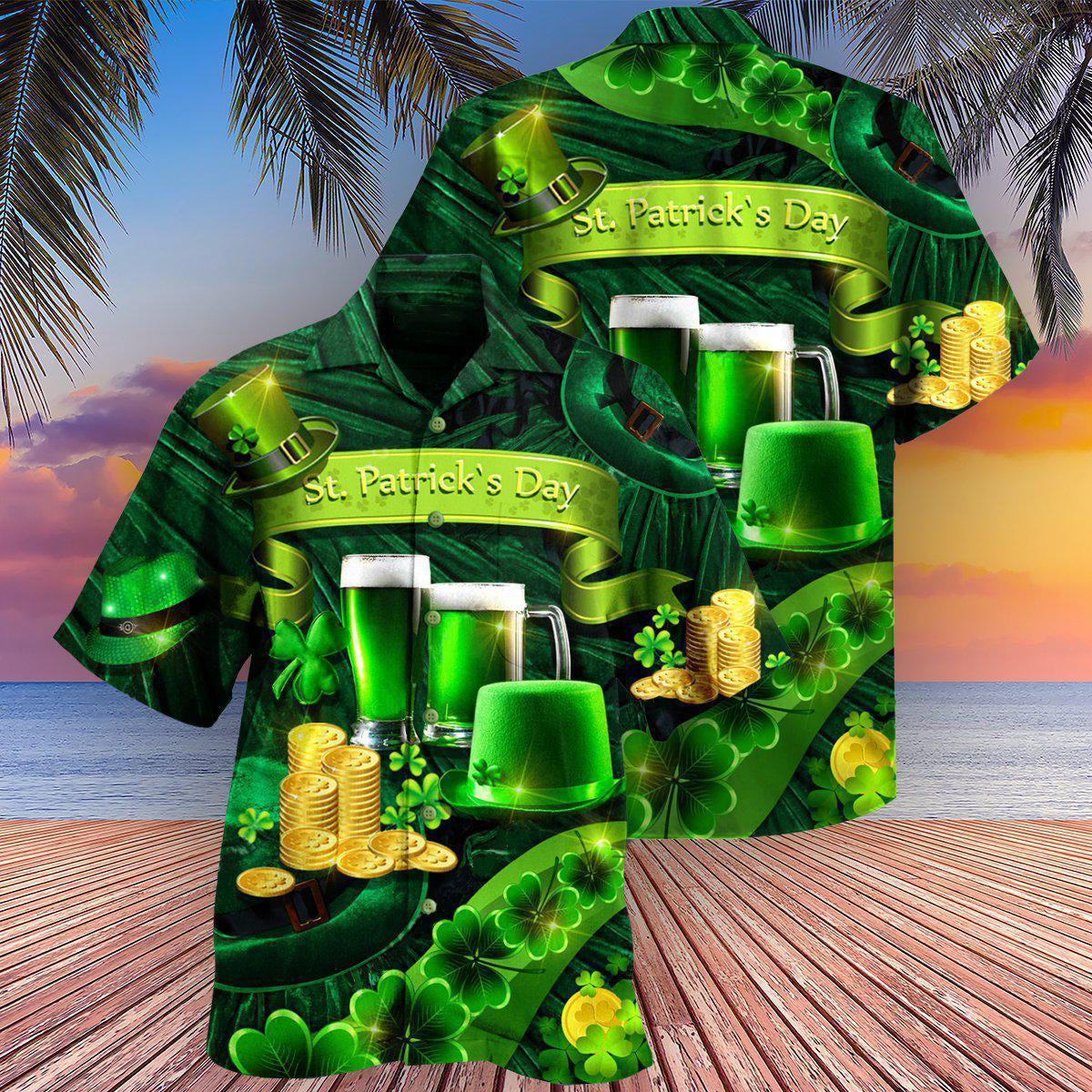 Happy Irish Saint Patrick's Day March Hawaiian Shirt Artwork View For Weekend Travel And Beach Style