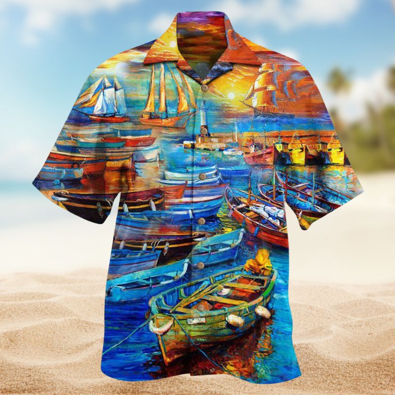 Harbor Bygone Hawaiian Shirt For Tropical Holidays, Outdoor Gatherings, And Everyday Comfort