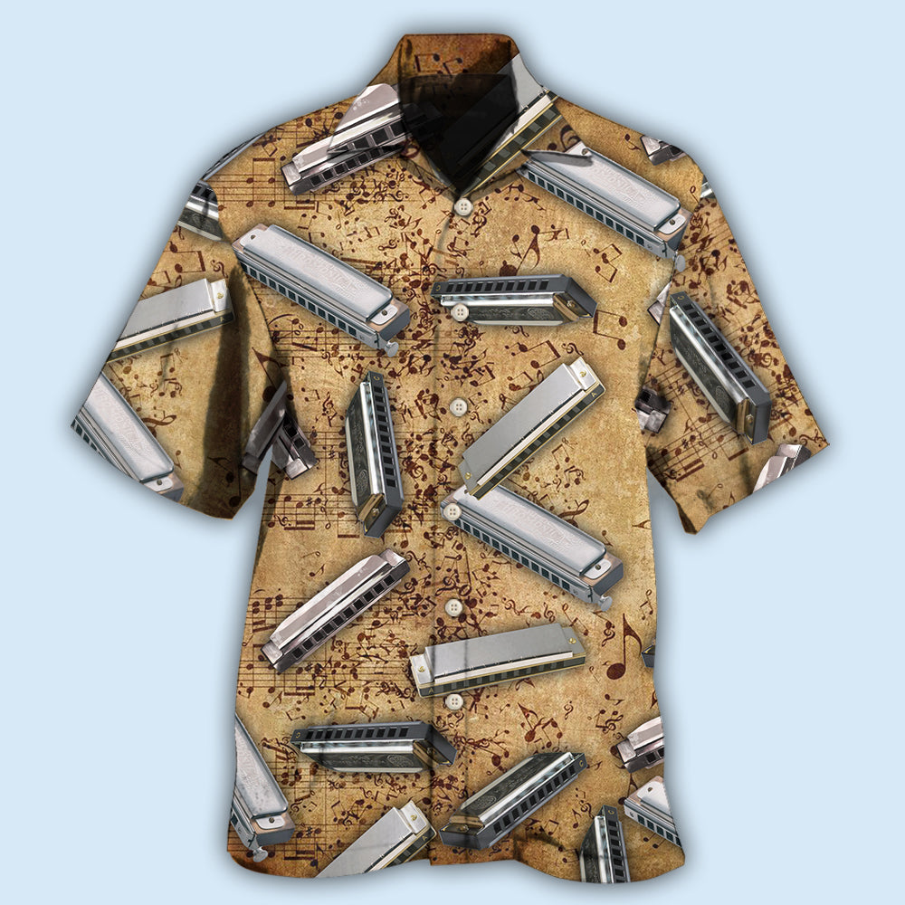 Harmonica Music Hawaiian Shirt For Creative Performers, Coastal Trips, And Casual Everyday Wear