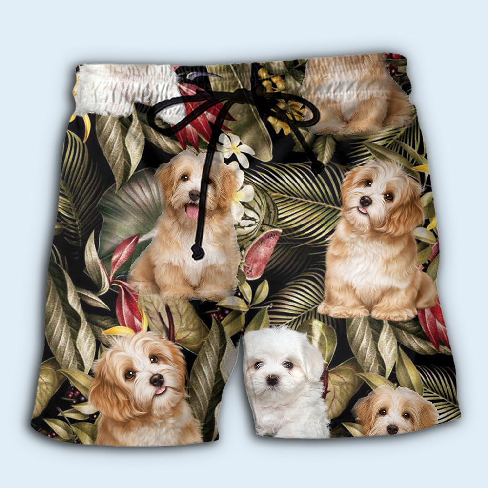Havanese Dog Tropical Leaf Beach Shorts For Warm Weather Travel And Everyday Comfort