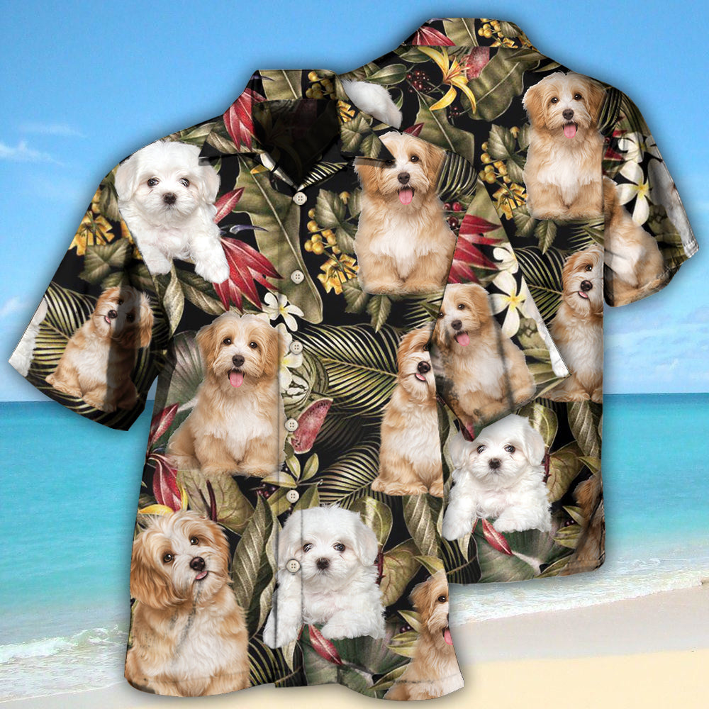 Tropical Dog Havanese Leaf Hawaiian Shirt For Vacation Days And Relaxed Coastal Outings