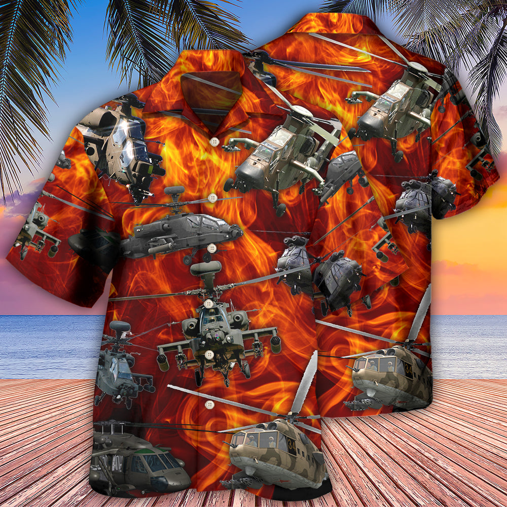 Helicopter Fire Hawaiian Shirt For Summer Vacation And Beach Travel