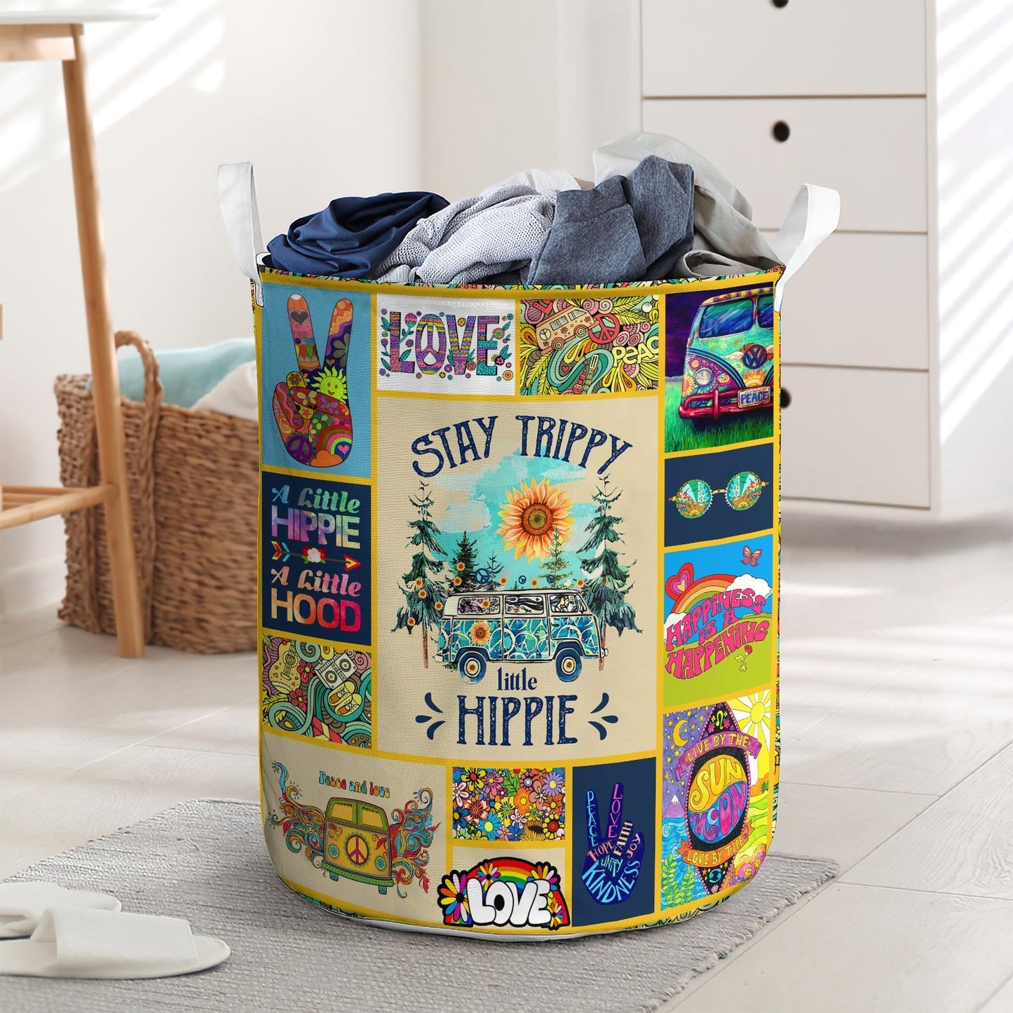 Stay Trippy Little Hippie Laundry Basket For Bathroom Bedroom Storage