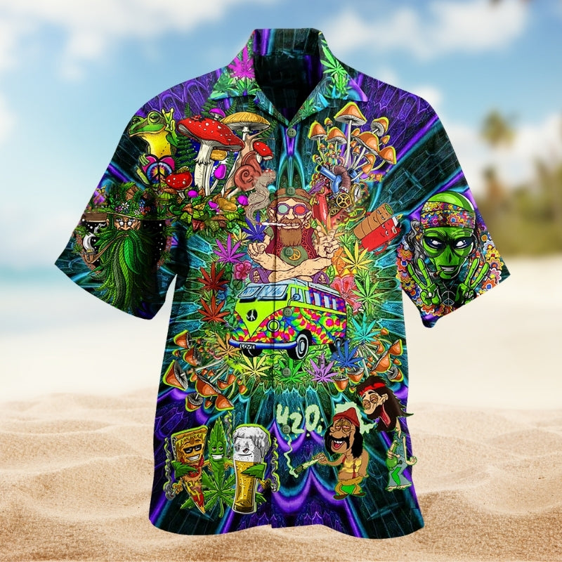 Hippie Alien Mushroom Colorful Hawaiian Shirt For Seasonal Celebration And Summer Event Style