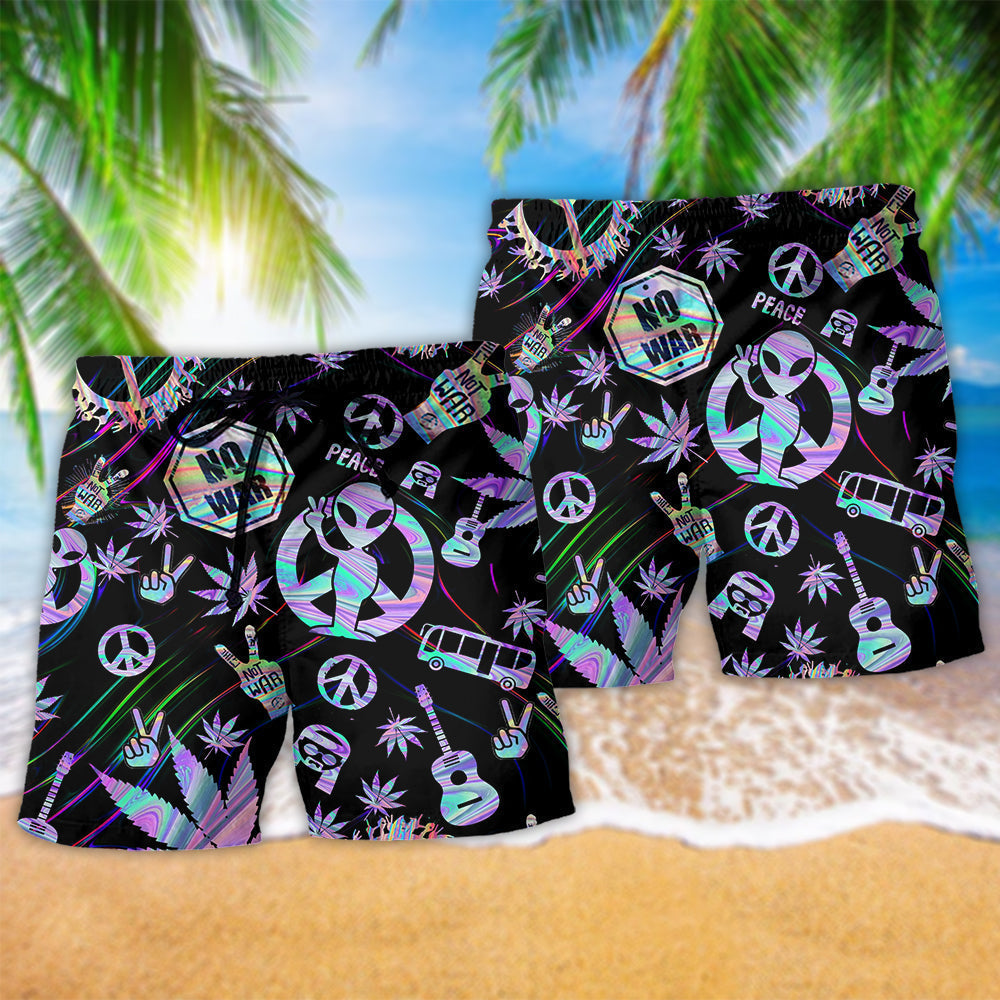 Bohemian Alien Peace Colorful Beach Shorts Pattern Detail For Weekend Travel And Warm Weather Wardrobe