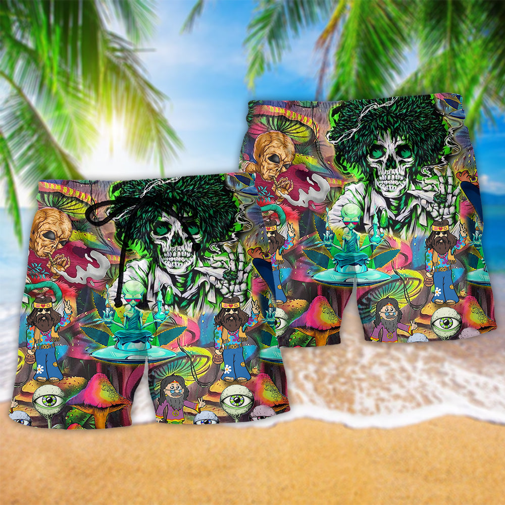 Bohemian Skull Peace Color Beach Shorts Pattern Detail For Weekend Travel And Everyday Comfort