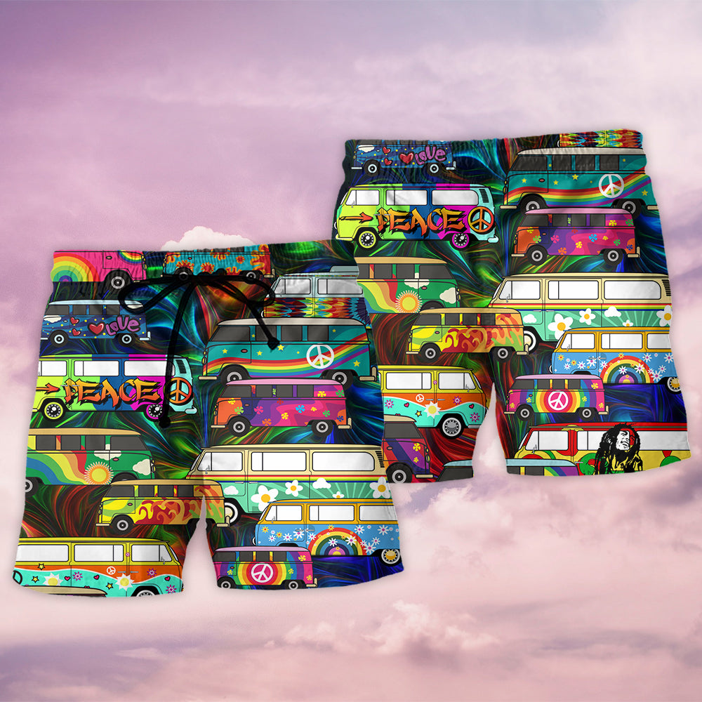 Hippie Bus Colorful Fun Beach Shorts Design View For Comfortable Resort And Beach Styling