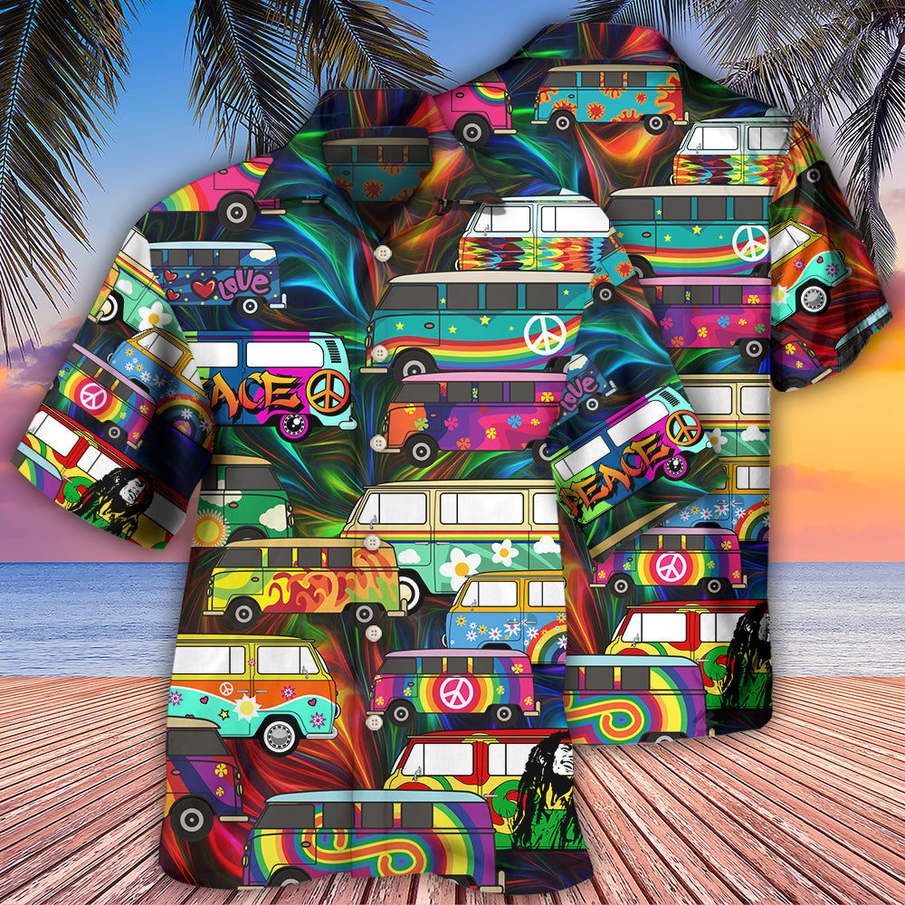 Bohemian Colorful Bus Hawaiian Shirt Artwork Detail For Tropical Trips And Casual Outings