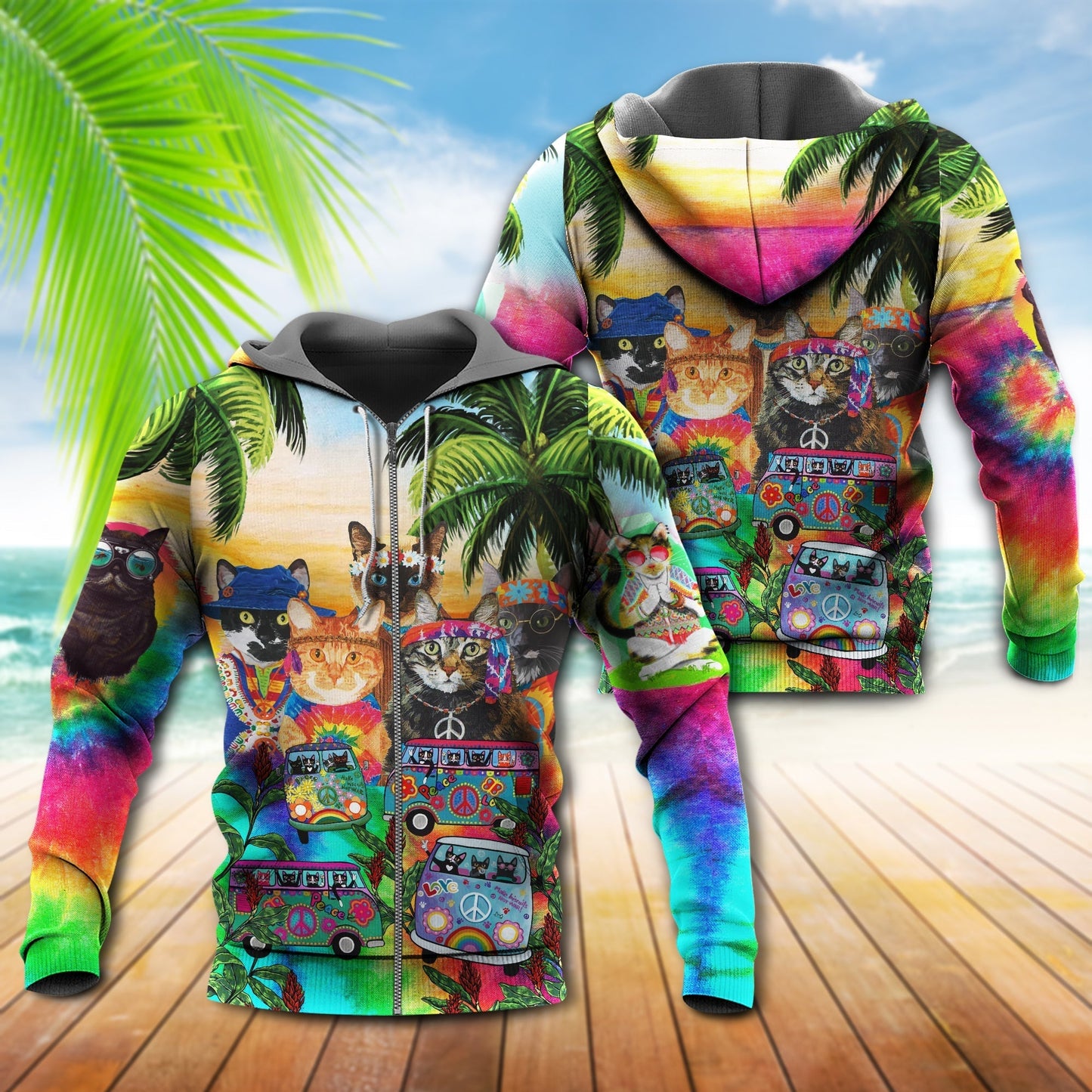 Hippie Cats Beach Fun Hoodie For Festival Adventures Daily Outfits And Gift Giving