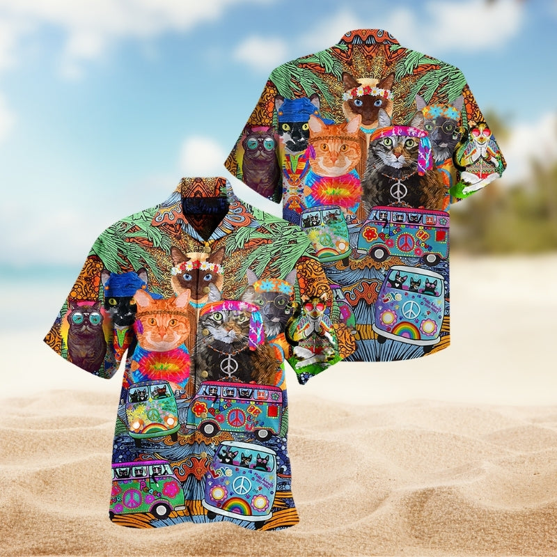 Hippie Cats Colorful Hawaiian Shirt For Island Getaway And Easygoing Fashion