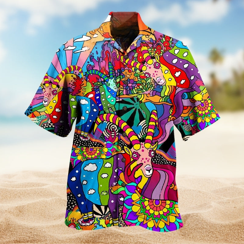 Hippie Deer Colorful Hawaiian Shirt For Coastal Festival And Beachside Style