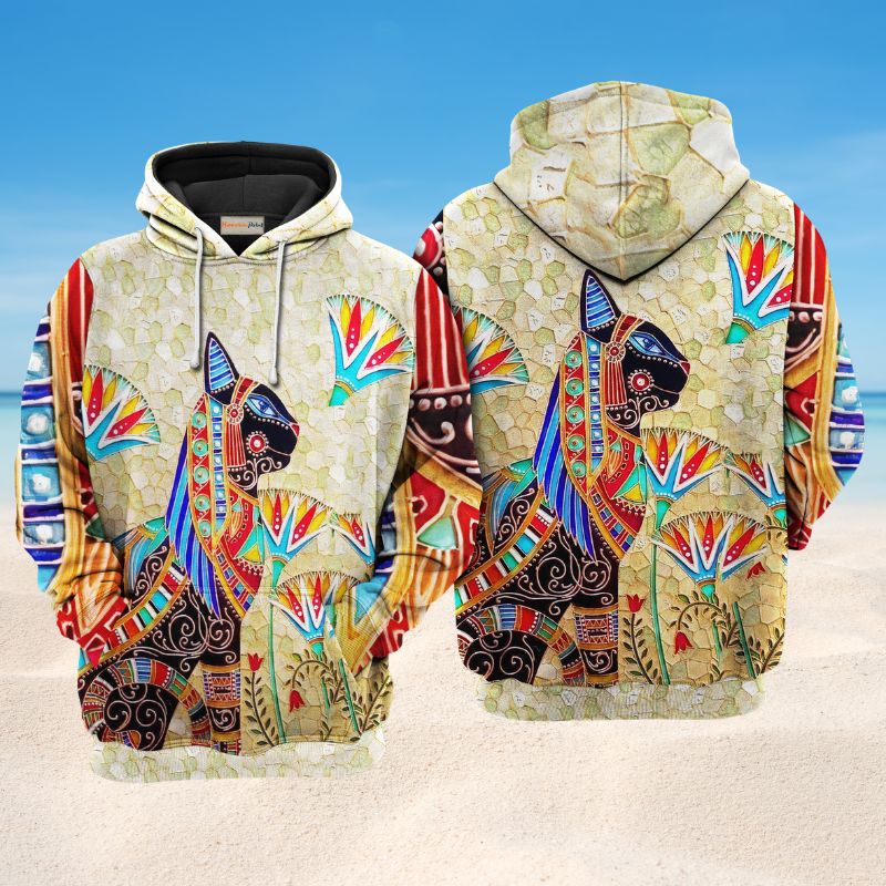 Hippie Egypt Cat Hoodie For Peaceful Casual Style Weekend Travel And Comfort