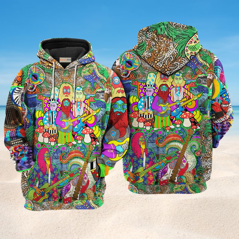Hippie Electric Guitar Peace Hoodie For Creative Performers Daily Wear And Meaningful Gifting