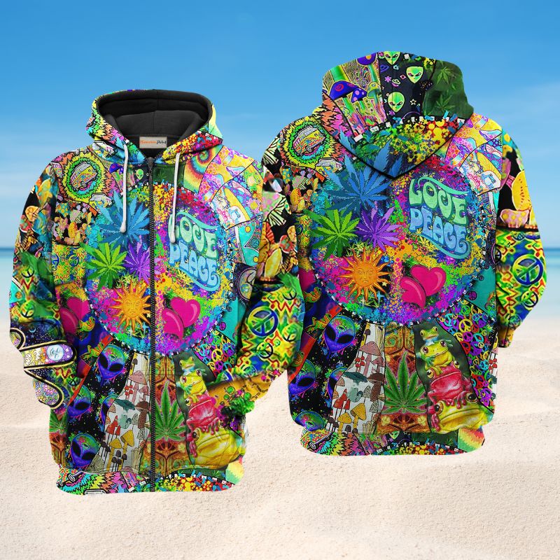 Hippie Frogs Mushroom Peace Hoodie For Festival Adventures Daily Outfits And Gift Giving