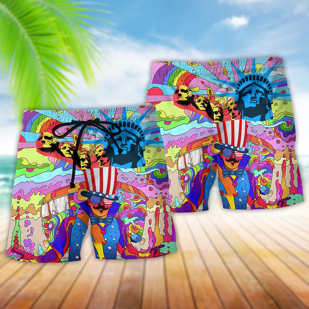 Hippie Independence Day Freedom Beach Shorts Print View For Coastal Escapes And Casual Outings