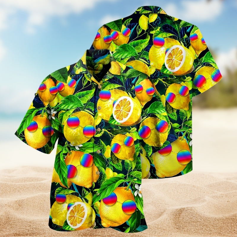 Hippie Lemon Fruit Peace Psychedelic Art Hawaiian Shirt For Weekend Escape And Summer Party Style