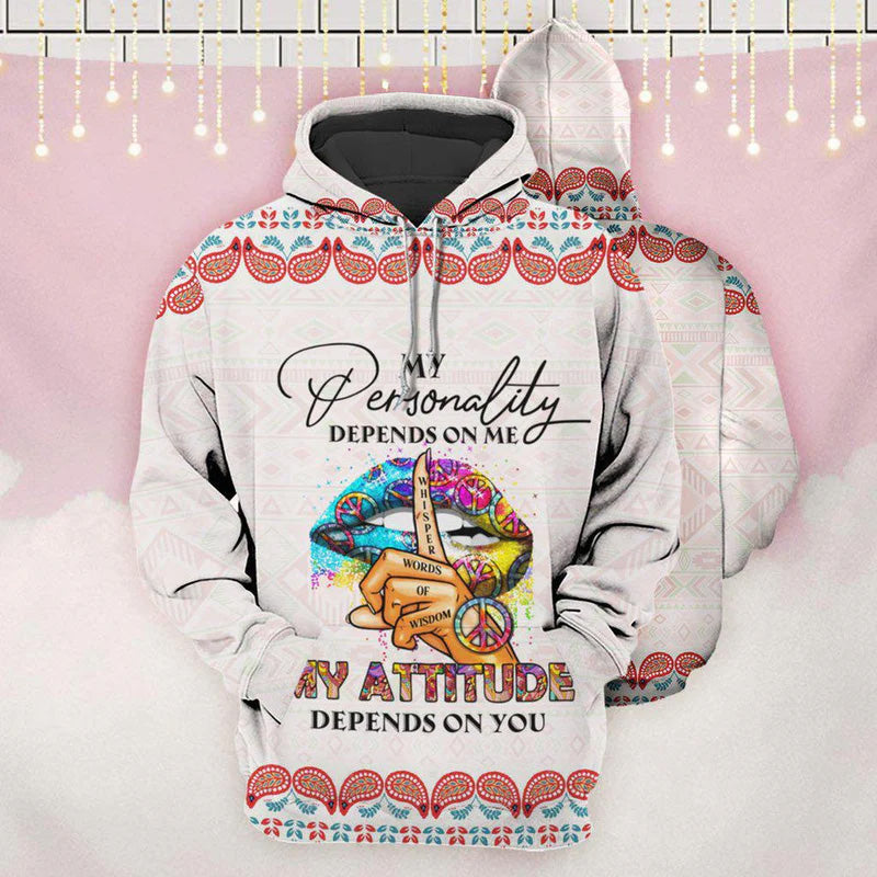 Hippie Lips Attitude Hoodie For Festival Days Weekend Adventures And Relaxed Style