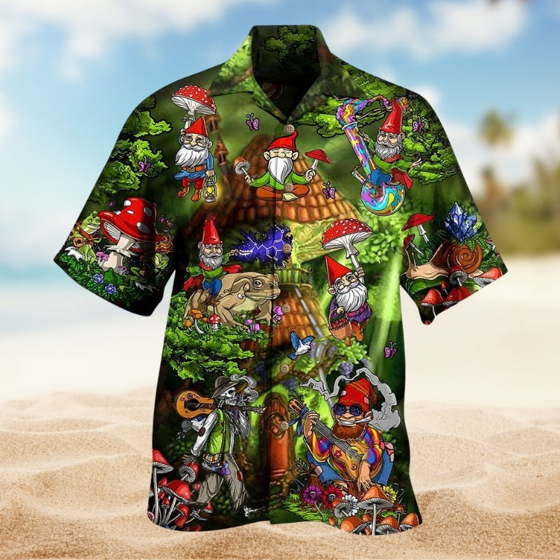 Hippie Mushroom Peace Psychedelic Art Hawaiian Shirt For Resort Escape, Coastal Festival, And Casual Wear
