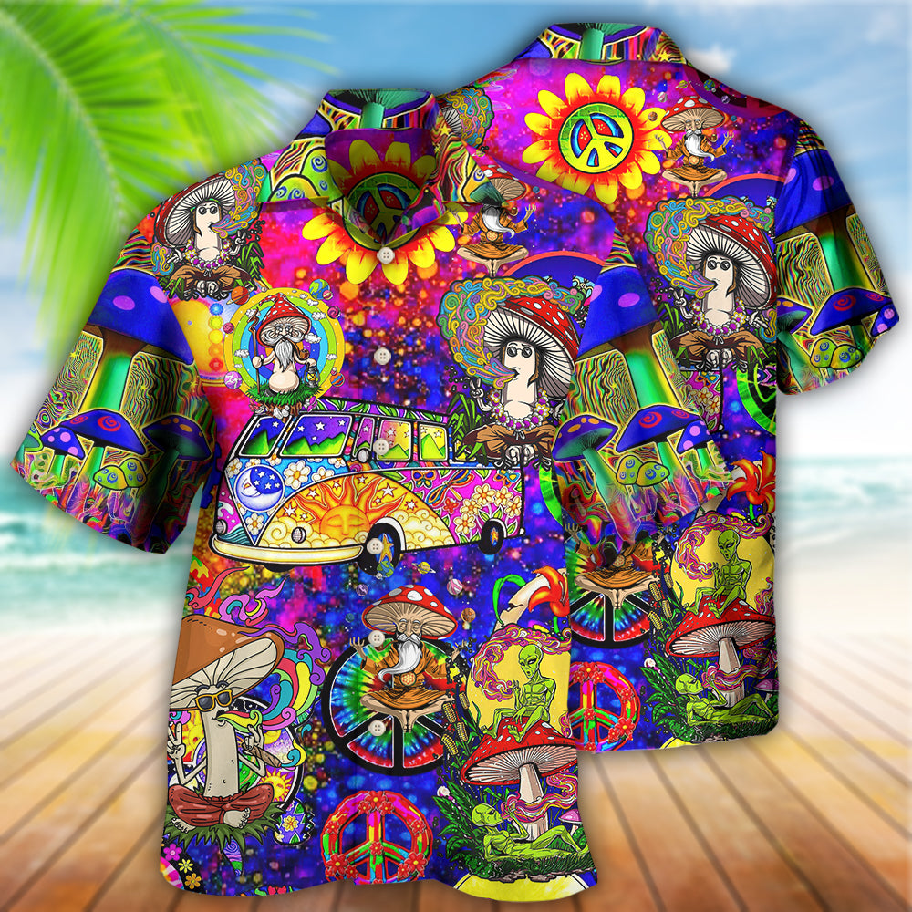 Bohemian Funny Vintage Mushroom Peace Hawaiian Shirt Design View For Casual Summer Styling