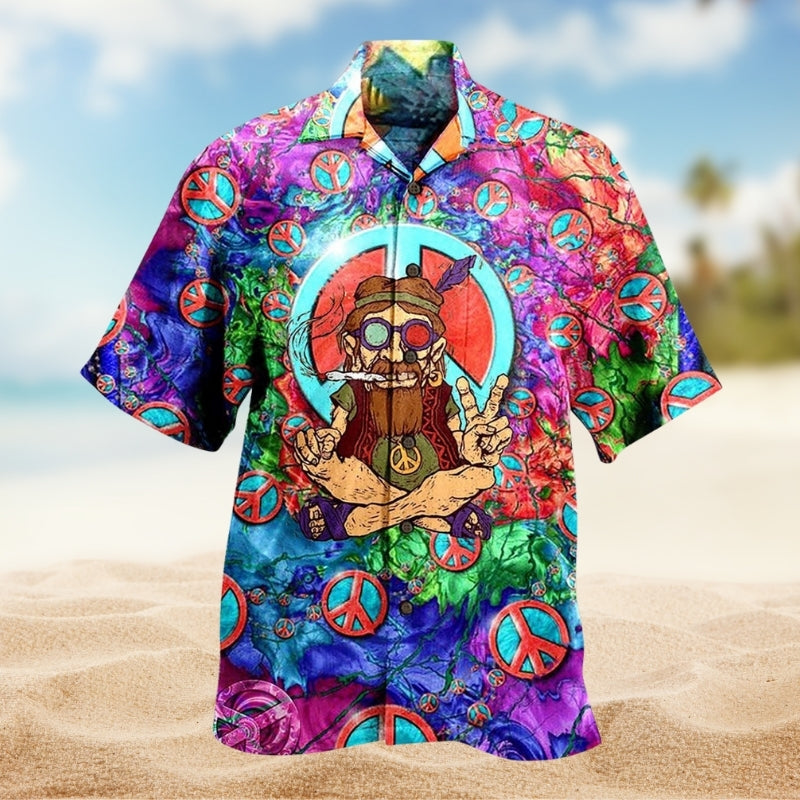 Hippie Peace Psychedelic Art Hawaiian Shirt For Casual Weekend And Seasonal Wardrobe