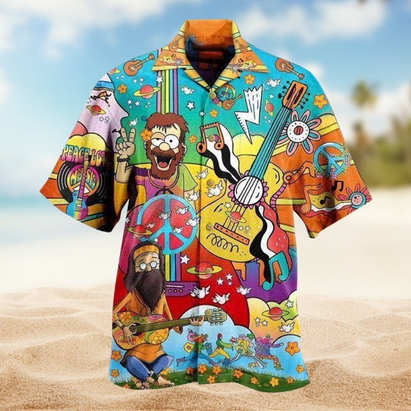 Hippie Peace Hawaiian Shirt For Tropical Retreat And Summer Event Style