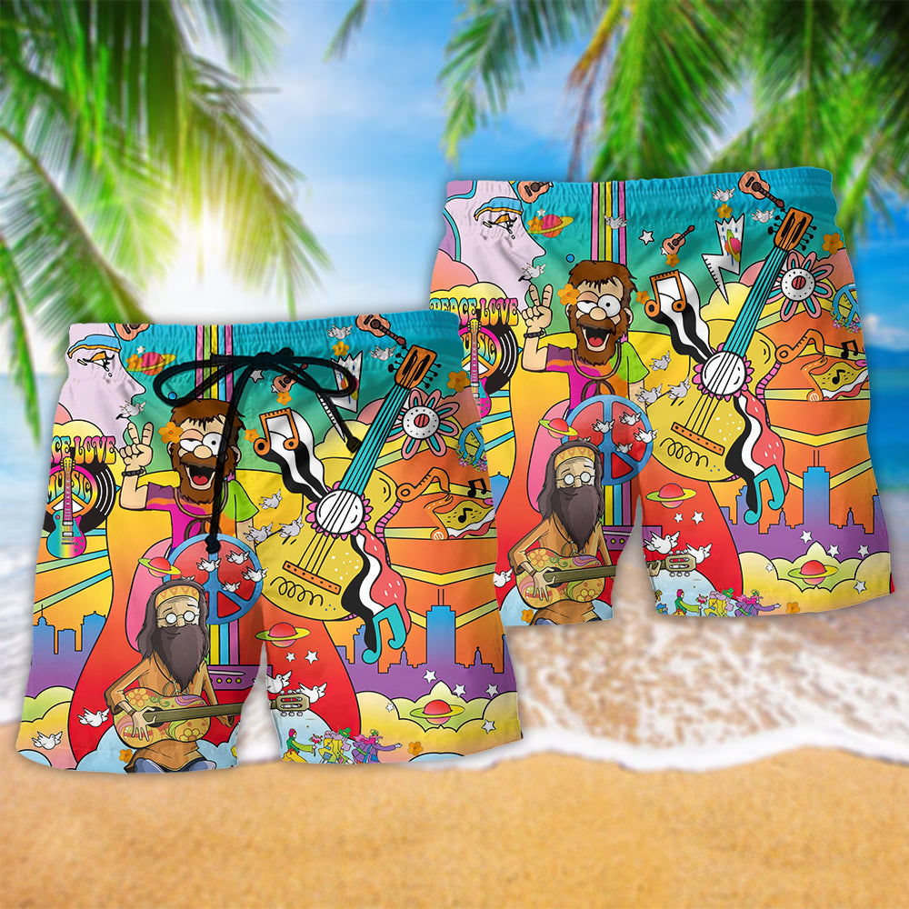 Bohemian Peace Music Beach Shorts Pattern Detail For Seaside Leisure And Lightweight Summer Style