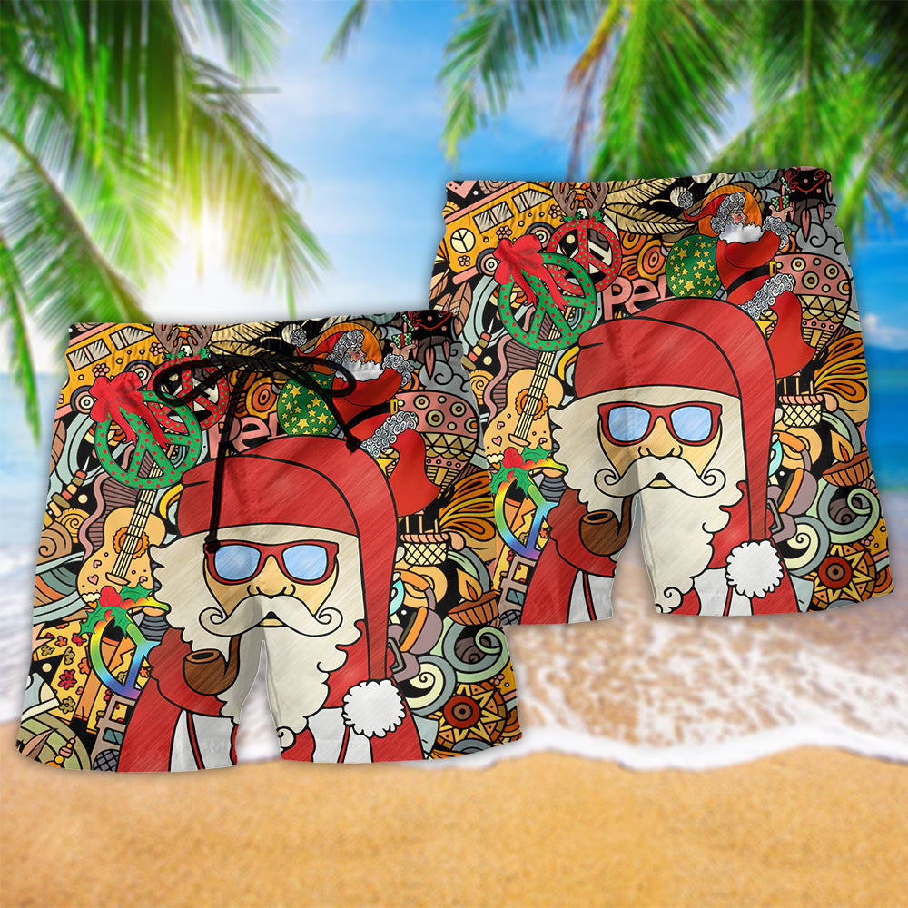 Bohemian Santa Merry Christmas Beach Shorts Pattern Detail For Resort Wear And Everyday Comfort