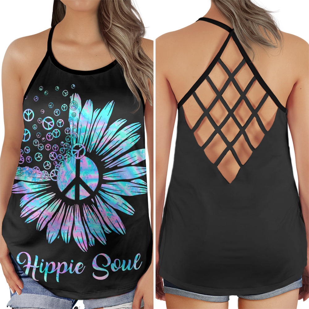 Hippie Blue Sunflower Hollow Tank Top For Yoga Practice And Summer Outings