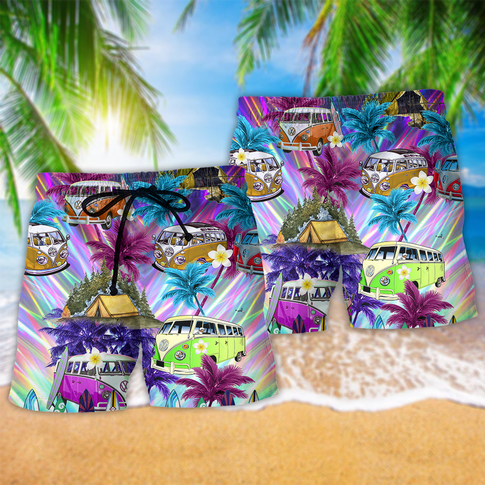 Bohemian Van Tropical Coconut Travel Beach Shorts Pattern Detail For Everyday Outings And Vacation Ready Style