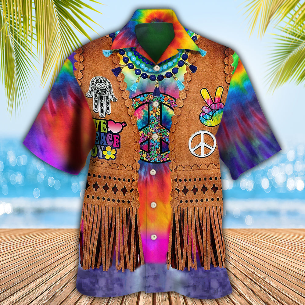 Hippie Peace Hawaiian Shirt For Cruise Journey, Resort Escape, And Relaxed Summer Style