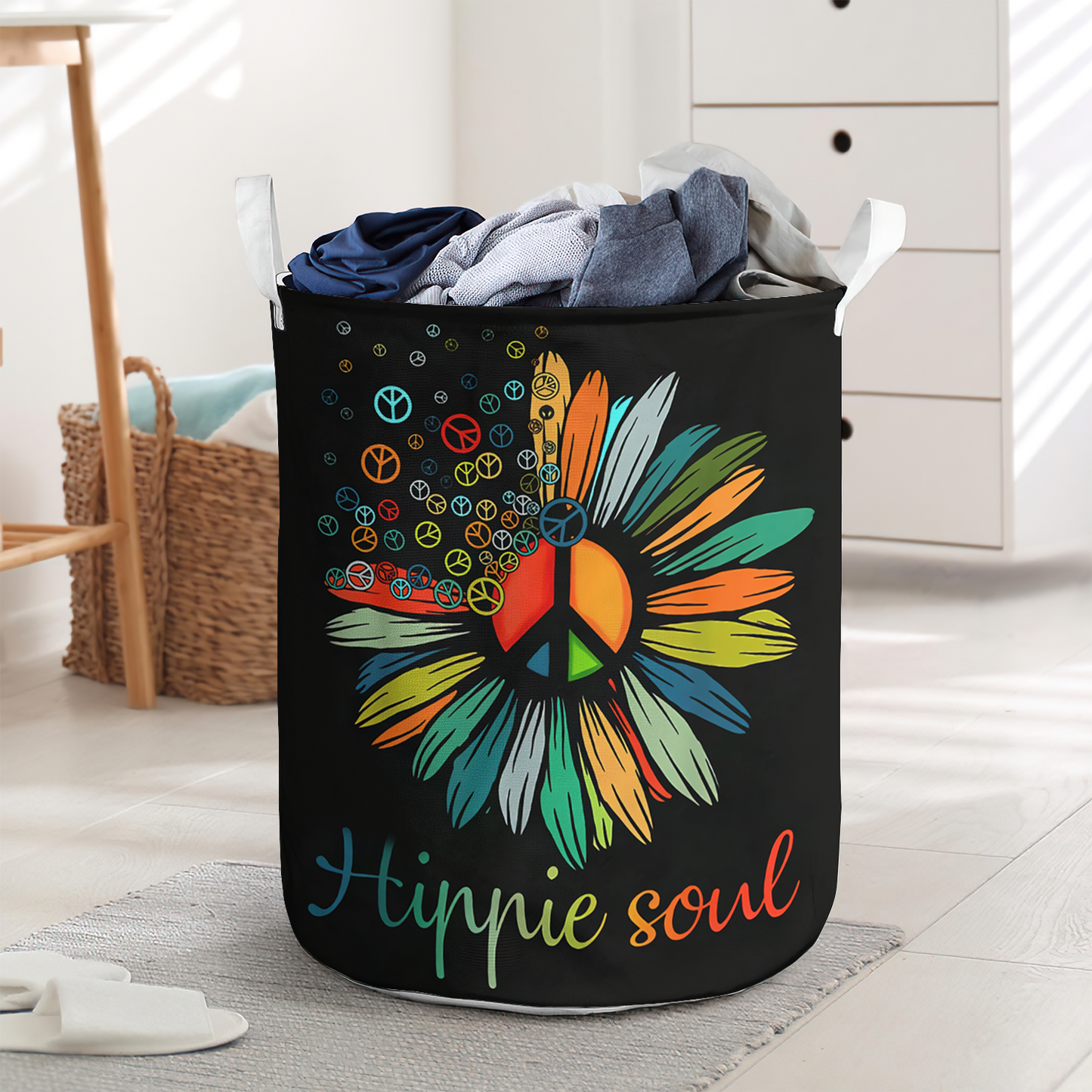 Hippie Soul Black Background Laundry Basket For Bathroom Bedroom Storage