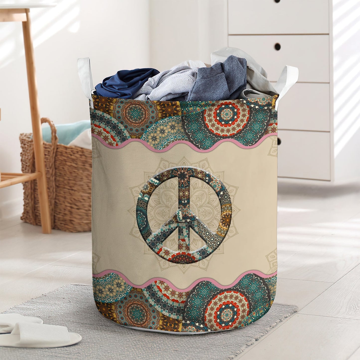Hippie Peace Sign Laundry Basket For Bathroom Bedroom Storage