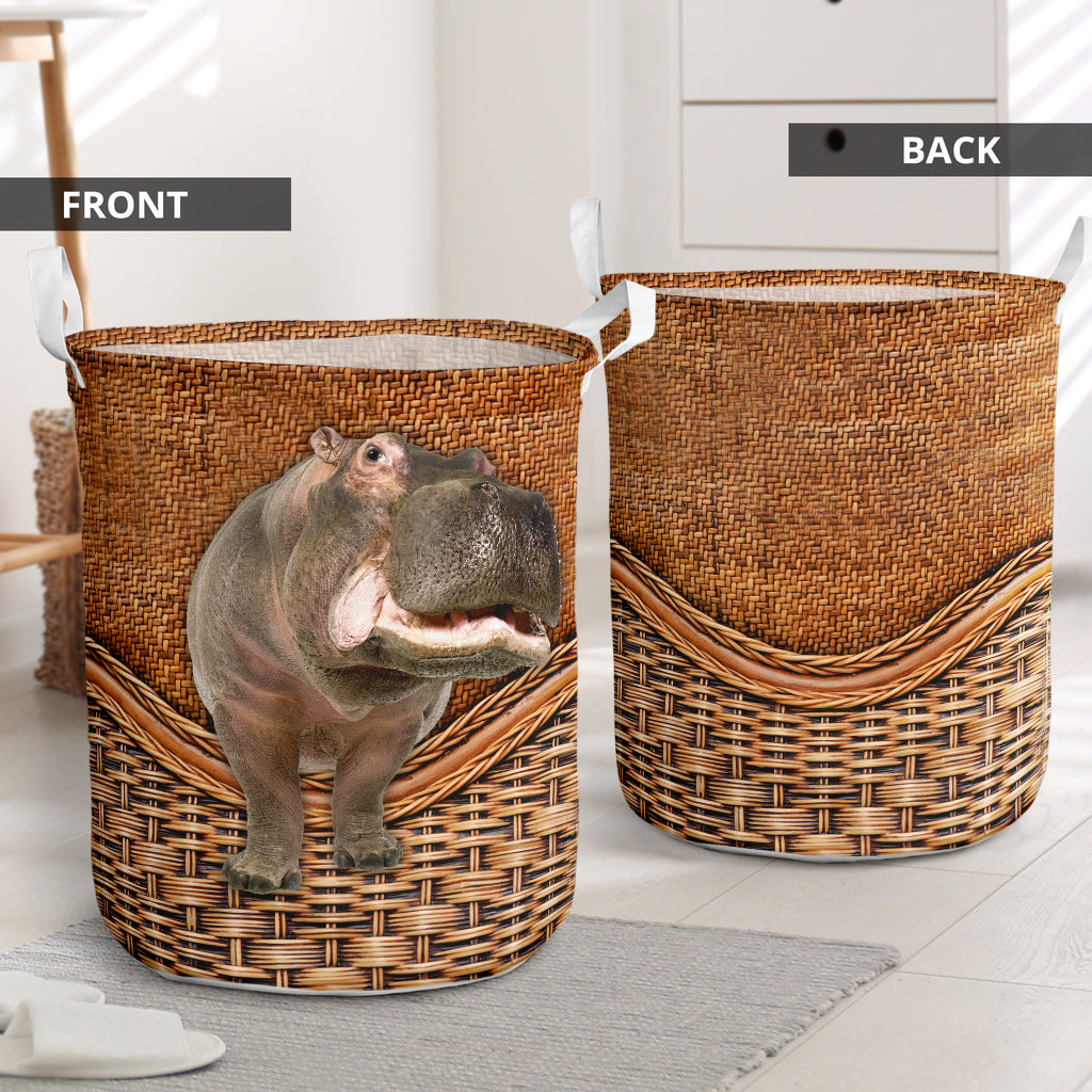 Hippopotamus Rattan Texture Laundry Basket For Room Home Organizer