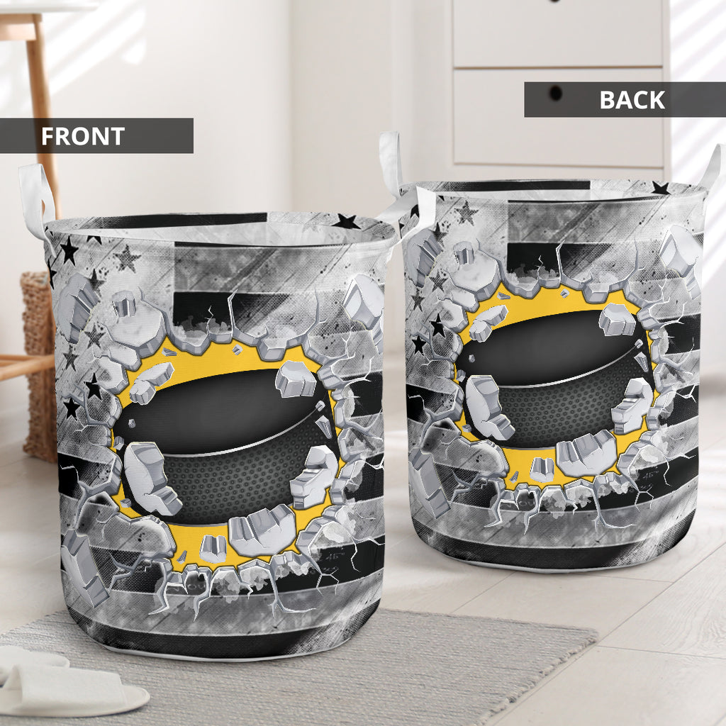 Hockey Flag Hole Classic Laundry Basket For Room Home Organizer