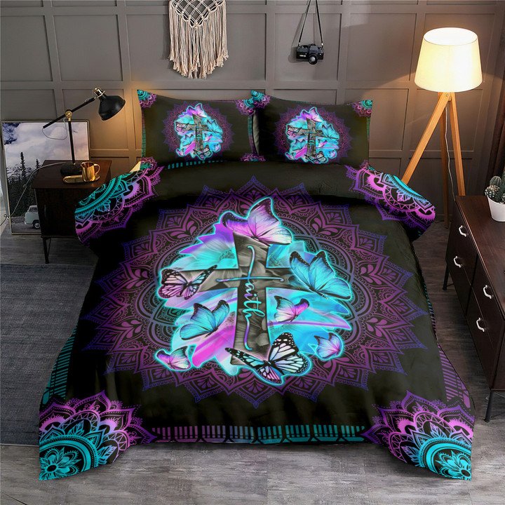 Jesus Butterfly Hologram Faith Cross Bedding Cover For Faith Bedroom Decor