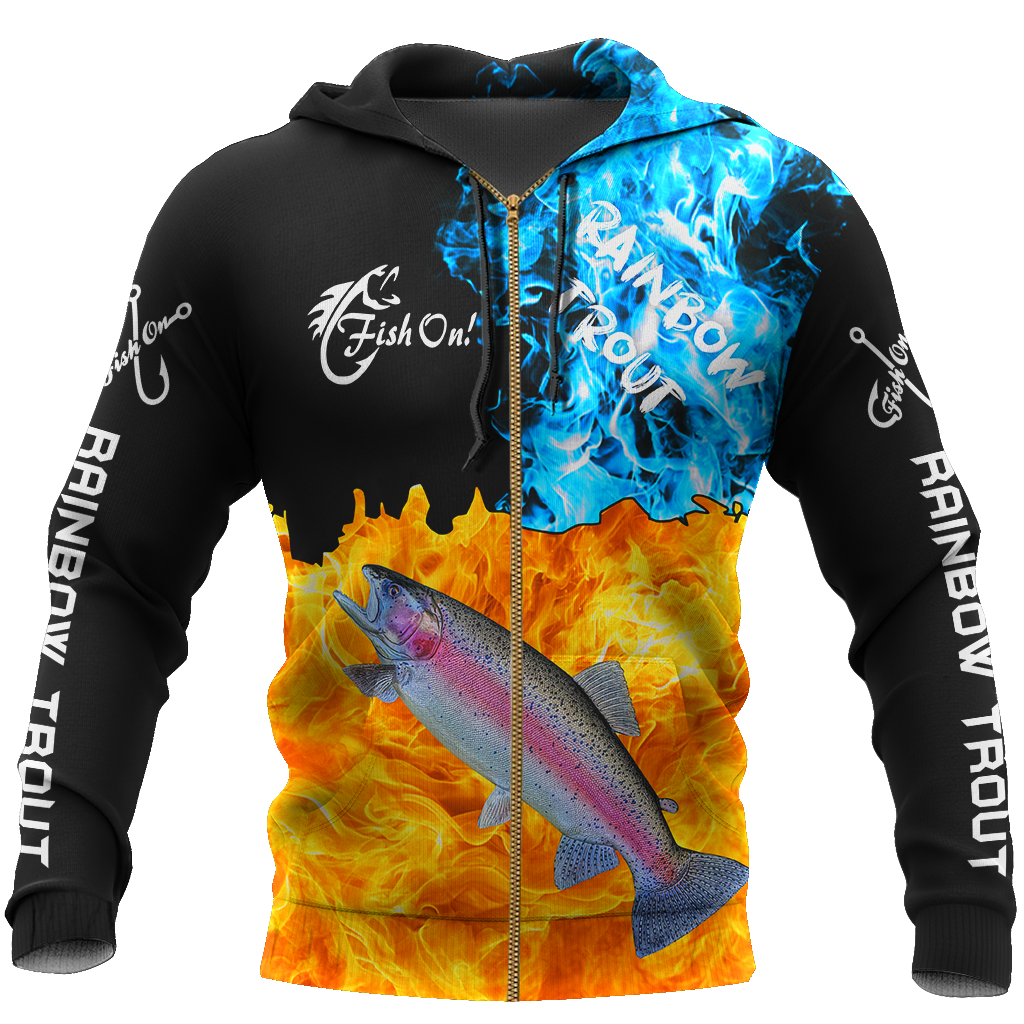 Rainbow Trout Fire Hoodie For Lakeside Adventures Casual Streetwear And Seasonal Travel