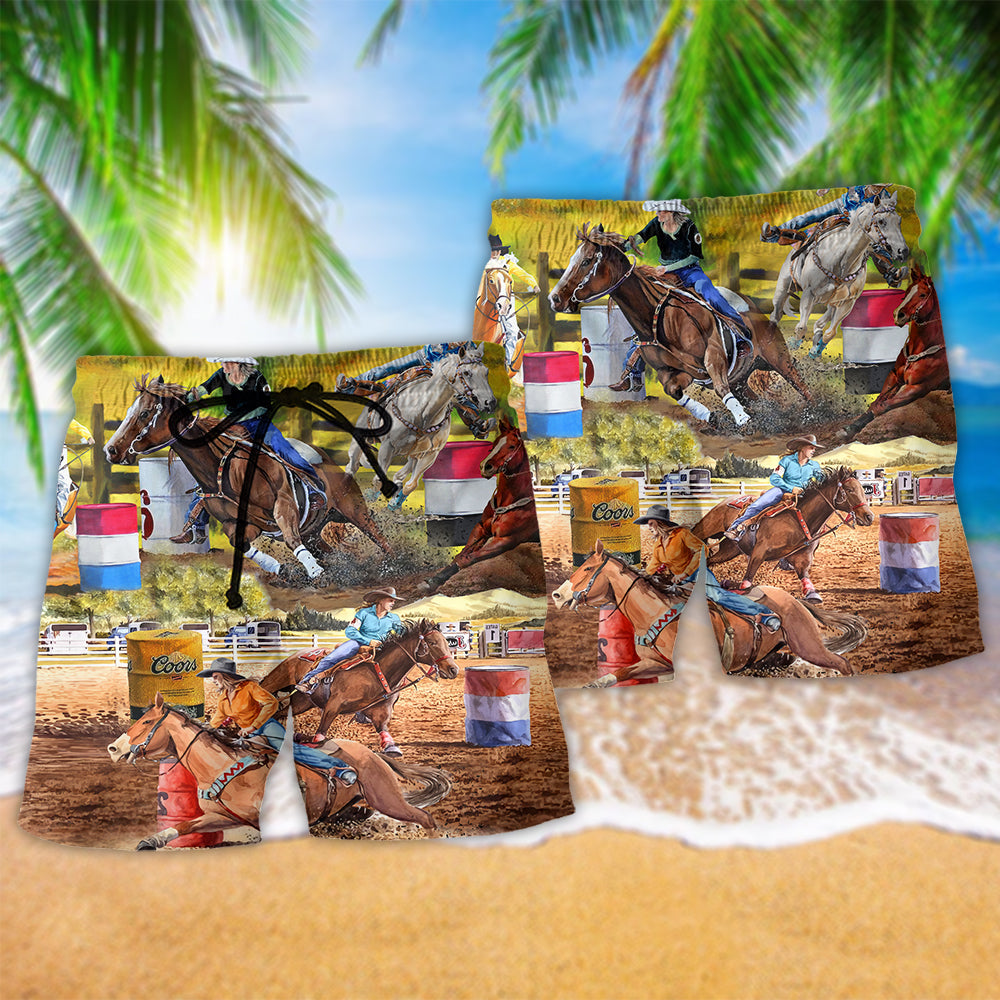 Horse Barrel Racing Beach Shorts Pattern Detail For Relaxed Weekends And Warm Weather Wardrobe